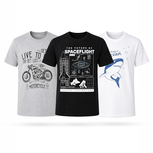 Image of NOROZE Kids Unisex Boys Girls T-Shirt King of the Ocean Spcae Flight Live to Race Print Short Sleeve Summer Top (11-12 Years)