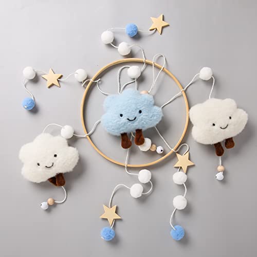 Promise Babe Baby Mobile for Baby Cot,Cute Wooden Star Clouds Baby Mobiles Felt Cot Mobiles Nursery Wooden Crochet Mobiles Newborn Boy Girl Bed Bell Wind Chimes Hanging Deco Nursery Mobiles for Babies - Image 3