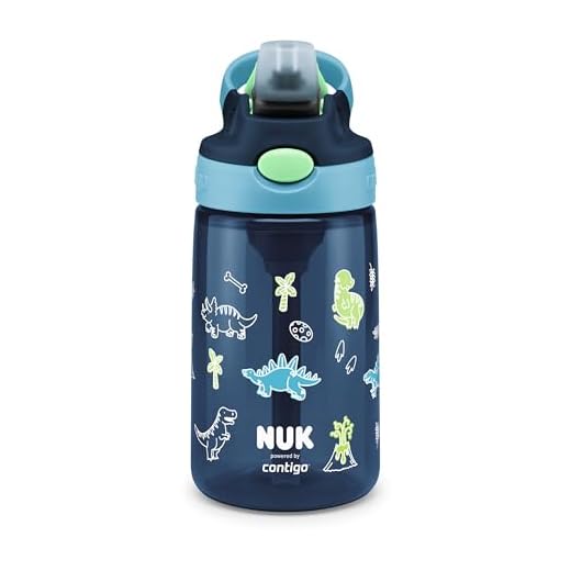 NUK By Contigo Easy Straw Cup | Trinkflasche mit Trinkhalm für Kinder (ab 4 Jahren) | Hergestellt aus strapazierfähigem Tritan | BPA-frei | spülmaschinenfest | 420 ml | Dinosaurier