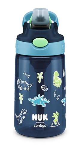 NUK By Contigo Easy Straw Cup | Trinkflasche mit Trinkhalm für Kinder (ab 4 Jahren) | Hergestellt aus strapazierfähigem Tritan | BPA-frei | spülmaschinenfest | 420 ml | Dinosaurier