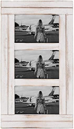 Rustic Distressed 3 Picture Photo Frames Collage 4x6 Wall Mounted Craftsmanship, Hanging Horizontal and Vertical, Gift for Halloween, Thanks Giving Day, Birthday, Anniversary, Christmas, New Year, Mother's Day（White)