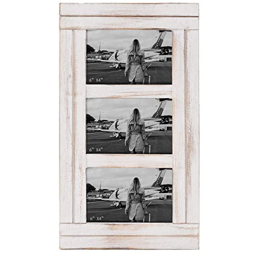 Rustic Distressed 3 Picture Photo Frames Collage 4X6 Wall Mounted Craftsmanship, Hanging Horizontal And Vertical, Gift For Halloween, Thanks Giving Day, Birthday, Anniversary, Christmas, New Year, Mother's Day（White) #TOP19