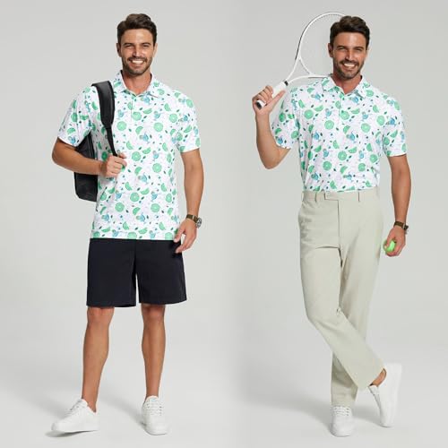 Image of Golf Shirts for Men - Dry Fit Moisture Wicking Short Sleeve Performance Sport Casual Striped Collared Mens Polo Shirt