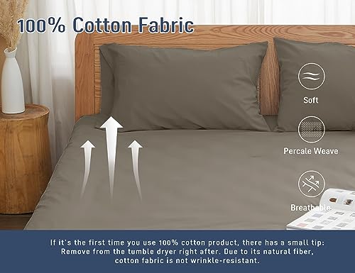 Pillow Cases, King Size Cotton Percale Weave Pillowcases, Pre-Shrunk Breathable and Hypoallergenic Pillowcases, Set of 2 (2 Piece King 20 Inch x 40 Inch, Taupe Gray)