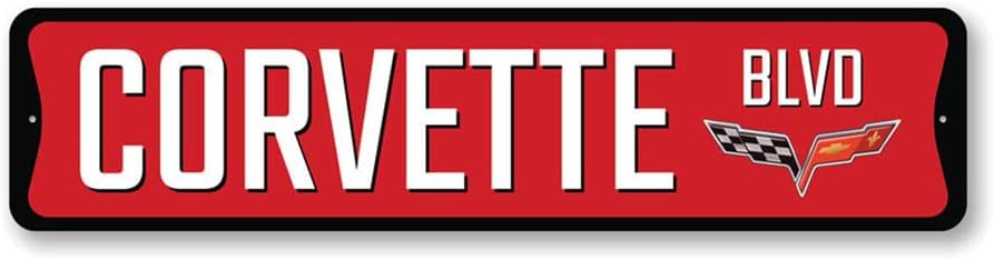 Chevy Corvette Blvd Metal Sign, Novelty Car Sign, Garage Decor - 6 x 24
