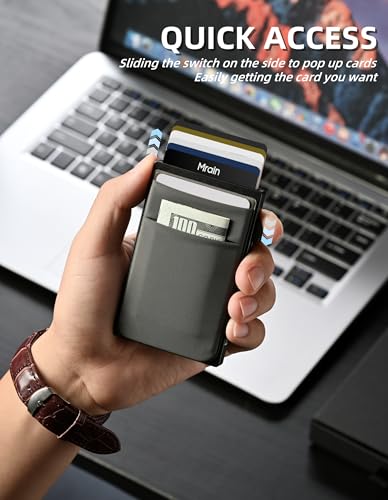 Image of Slim Wallet for Men, Aluminum Credit Card Holder, Minimalist Metal Pop Up Wallet, RFID Blocking, Coin and Cash Pocket, Ultra Slim, Gift for Him (Grey)