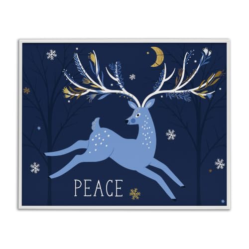 Peace Jumping Deer Snowflakes, 11 x 14 Inch Framed Giclée Print
