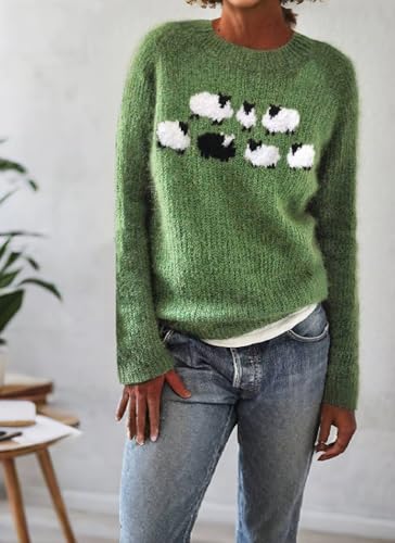 XNC Women's Casual Colorful Retro Knitted Fair Isle Print Sweater 2025 Trendy Fall Winter Oversized Lightweight Pullover Tops3