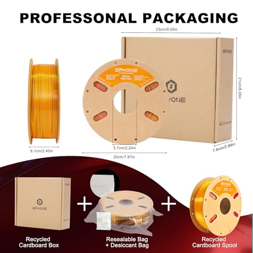 Image of ERYONE Silk Tri Color PLA Filament 3D Printer 1.75mm + /- 0.03mm, Multicolor Filament Tricolor PLA 1KG(2.2lbs) Cardboard Spool, Red Gold Purple