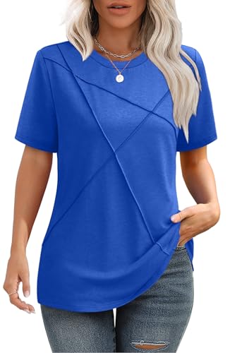 Image of XIEERDUO Womens Summer Tops 2026 Pleated Round Neck Short Sleeve Shirts Business Casual