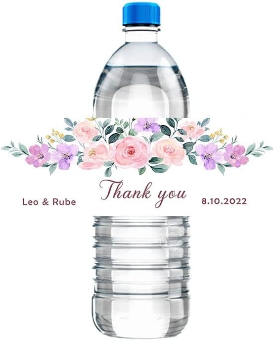 30pcs Customize Thank You Wedding Label with Floral Watercolor Water Bottle Labels Print Your Name Date Bridal Party Decor (F)