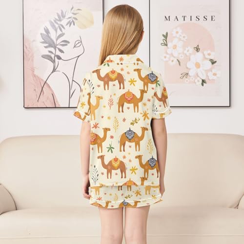 ALAZA Camel Cartoon Flower Pajamas Satin Pajama Set Short Sleeve Button Down Sleepwear4