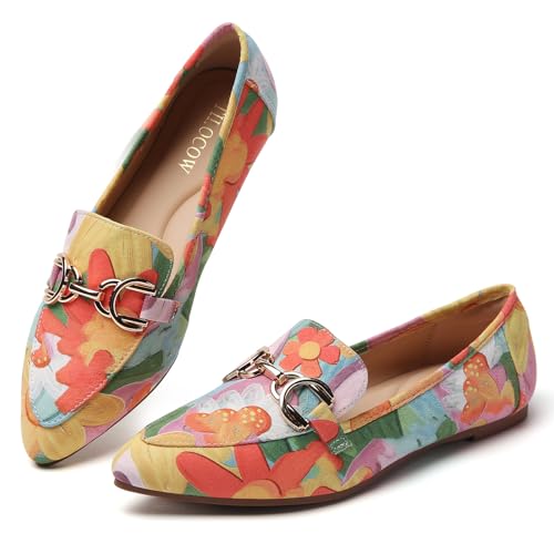 Image of Tilocow Metal Chain Loafers Flats for Women Pointed Toe Slip on Flats Dressy Casual Comfortable Work Business Shoes