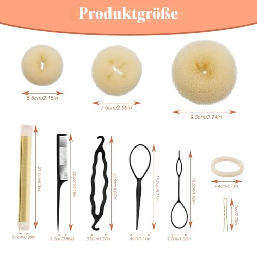 21-teiliges Haar-Dutt-Maker-Set – Duttkissen & Styling-Werkzeug für Damen, DIY Donut Dutt-Set für Ballett & Chignon, Haarschmuck für Mädchen und Frauen
