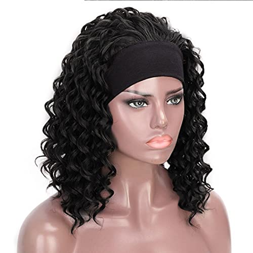 Headband Wig for Women Synthetic Glueless Curly Wig - 16 inch,Black