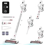 Syntecno Aspirapolvere senza Fili Scopa Elettrica - Potente Vacuum Cleaner senza Filo con LED Touchscreen Silenzioso per Tappeti Pavimento Peli Animali
