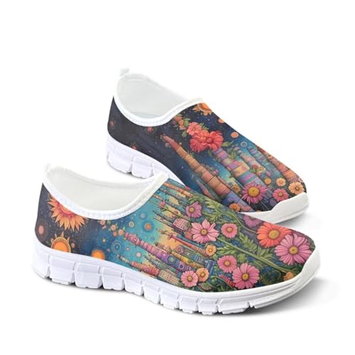 Image of Floral Sneakers for Women Colorful Art Shoes for Women Slip On Casual Work Shoes