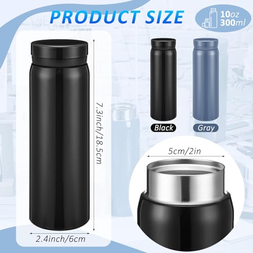 Bokon 2 Pack 10oz Insulated Water Bottle Mini Stainless Steel Tumber Leak Proof Flask Keeps Drinks Hot and Cold (Black,Gray)