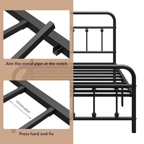 Vengarus Metal Bed Frame,Twin Size Bed Frame with Headboard,Structurally Stable, Heavy Duty Steel Slat Supported,Under Bed Storage,No Box Spring Needed,14 Inch,Black by Vengarus - Image 4