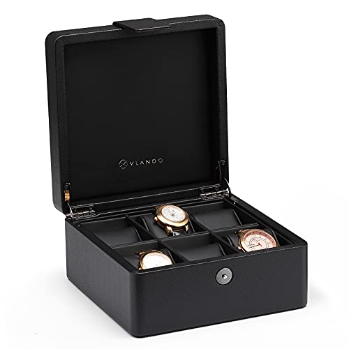 Watch Box Organize for Men, 6 Slots Watch Case with Textured Leather, Watch Holder with Soft Pillow, Gift for Fathers, Husband, Friend, Black A.square