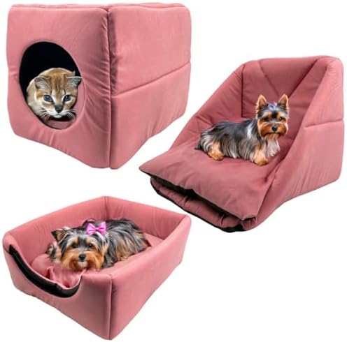 Cama 3em1 Suede Pequeno para Cachorro Gato Pet Cubo Toca Iglu (Ro...