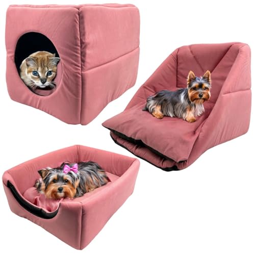 Cama Toca Iglu 3 em 1 Suede Cachorro Gato Frio Quente Pet P (Rosa)