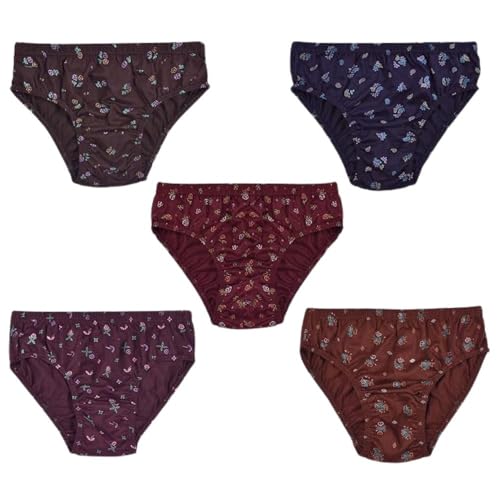 Image of LILSLIM ENA Print | Women's Briefs | Full Coverage, 100% Super Soft Cotton, | Inner Elastic Waistband | Innerwear, Panties | Floral Print (Pack of 5) (Multicolor)