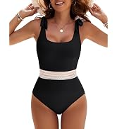 BMJL Womens One Piece Swimsuits Tummy Control Slimming Modest Bathing Suit Color Block Tie High C...