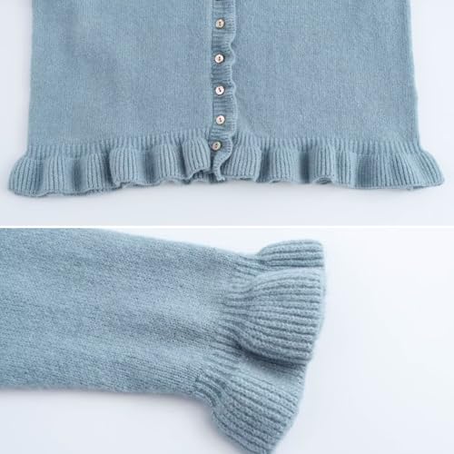 Image of FindThy Women's Cropped Cardigan Sweater Trendy Crewneck Ruffle Long Sleeve Button Down Knitwear Tops