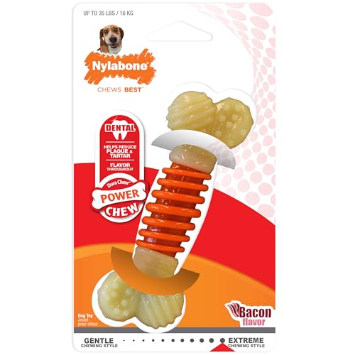 Nylabone PRO Action Dental Bone Power Chew Toy for Dogs, Dog Toys for Aggressive Chewers, Bacon Flavor, Medium - Up to 35 lbs, 1 Count