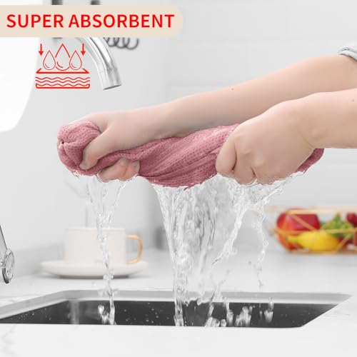 Image of Homaxy 100% Cotton Waffle Weave Kitchen Dish Towels, Ultra Soft Absorbent Quick Drying Cleaning Towel, 13 x 28 Inches, 8-Pack, Dried Rose