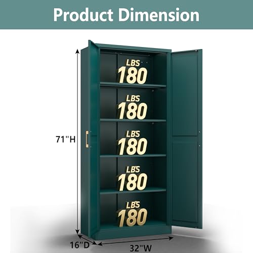 Image of Polup Kitchen Pantry Cabinet, 71 Inch Tall Metal Pantry Cabinet with Doors and Adjustable Shelves, Freestanding Food Cupboard, Storage Cabinets for Dining, Living Room, Green-Teal, Assemble Required