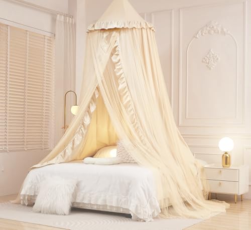 La Mejor Selección de Doseles que puedes comprar esta semana. 41 Mengersi - Toldo de cama para niñas y niños, cortinas de cama con dosel doble, mosquitero de cúpula redonda, castillo de juego para decoración de habitación de niñas...