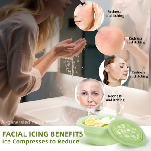 Image of coobest Face Bowl for Ice with Built-in Icetray, Silicone Ice Facial Folding Washbasin, Facial Plunge Bowl, Face Icebath at Home (Green)