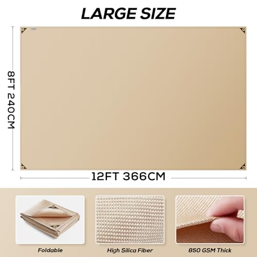 Image of Heavy Duty Fiberglass Welding Blanket, Heat Resistant Blanket with Brass Grommets, Multi-Purpose Welding Mat for Professional and Heavy-duty Welding, Cutting, and Other Uses(8x12 ft)