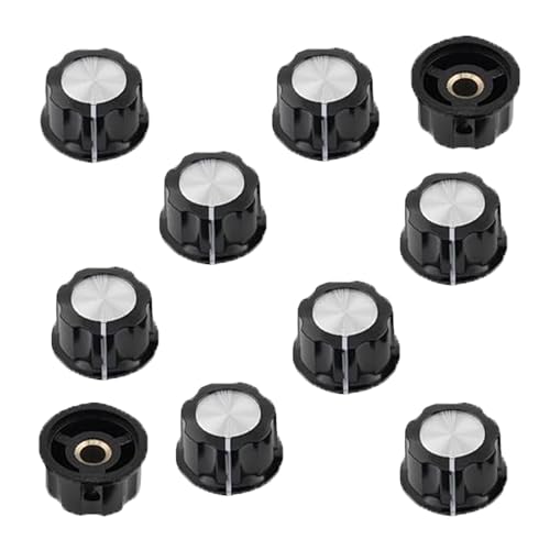 Wvzong 10PCS Guitar Volume Knobs - Tone Top Rotary Control Knobs for 6mm Shaft, Amplifier & Effect Pedal Accessories (Black/Silver)