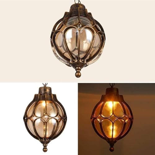 SLAWA Outdoor Pendant Lights for Porch, Vintage Exterior Hanging Lantern with Spherical Glass Lampshade, Bronze Aluminum Fixture for Gazebo, Entry, Yard by SLAWA - Used condition - Image 6