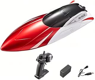 قارب سباق اريس ار سي من 4 دبليو ار سي، قارب سريع بجهاز تحكم عن بعد عالي السرعة مع بطاريات مزدوجة، احمر وابيض