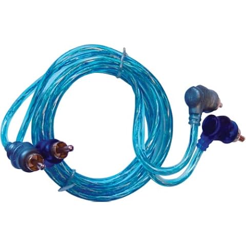 RCA CABLE 3' RIGHT ANGLE BLUE/PLATINUM TWISTED Cover