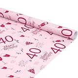 6 m x 43 cm Geschenkpapierrolle zum 40. Geburtstag, rosa Geschenkpapier für Geburtstagsgeschenke