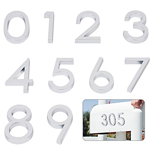 Self Adhesive Mailbox Numbers, Door Address Number Stickers For Office Room, Raised 3D Effect, Chrome Plated (2.36" Silver-20Pack) #TOP20