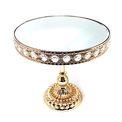 allgala Wedding Cake Stands 3-Piece Set Crystal Gold Plated Cheese Dessert Cupcake Cake Stand with Mirror Plate-Gold Round with Bases-HD89201