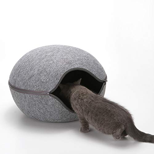 Grottes et maisons de chat design feutre gris couchage premium