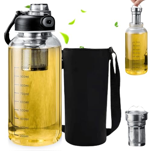 VEGOATY 1,5L Glas-Trinkflasche mit Sieb und Becherhülse,...