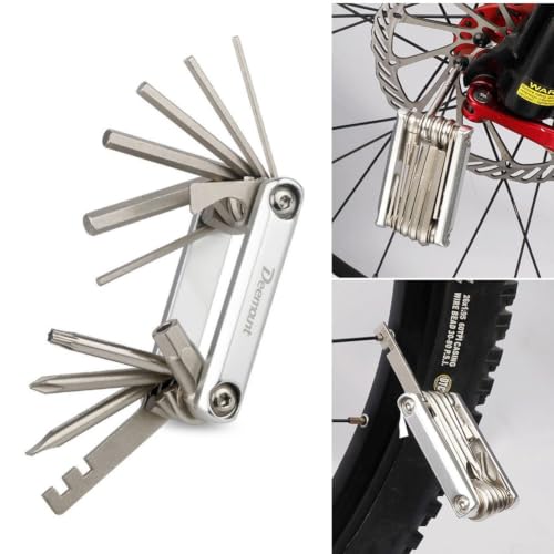 Image of 12-in-1 Bicycle Multi-Tool Kit, Compact Folding Bike Repair Tool, With Hex Wrenches, Spoke Keys, Screwdriver, For Mountain Road Cycling Maintenance