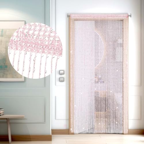 KALIONE Door Curtain Hanging String Room Divider Hippie Sequin Decor Curtain Boho Doors Tassel Screen Beaded Fringe Panels Curtain Closet Window Wall Backdrop Decorations 39"×79"(Pink)