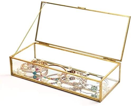 Boîte à bijoux organisateur en laiton et verre pour commode de bureau