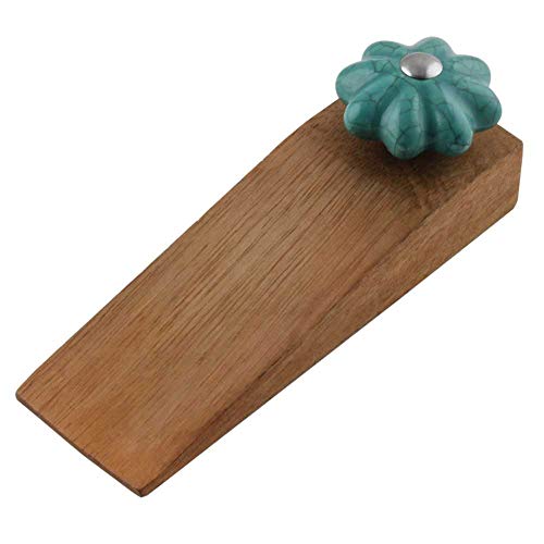 Indian Shelf Wooden Door Stopper | Handmade Sea Green Door Wedge Stopper | Crackle Door Stoppers Rubber (13.97 Cm, 2 Pieces)