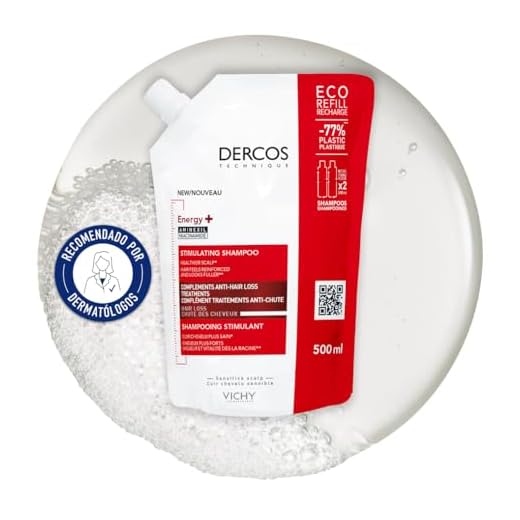 Vichy Recarga de Champú Anticaída, Efecto Estimulante, Apto Para Todo Tipo de Cabello, Cuero Cabelludo Sano y Detoxificado, Con Aminexil, Energy+, Dercos Technique, 500 ml