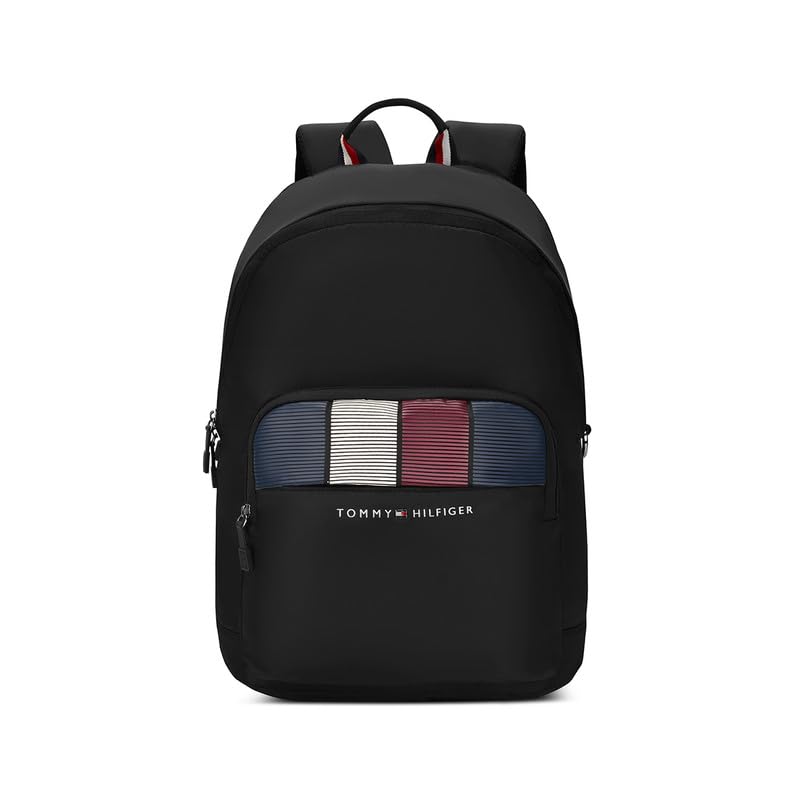 Tommy Hilfiger Unisex Laptop Backpack Amulet | 15 Inch Laptop Compartment | Fashionable Stripe Print | Trolley Sleeve | 21L Capacity | Ideal For Office, Travel, College